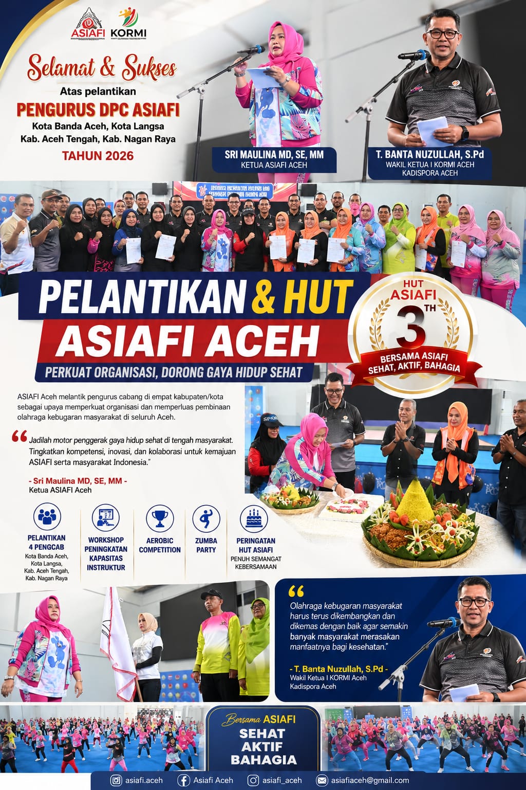 Ketua ASIAFI Aceh Lantik Empat Pengurus Kabupaten/Kota, Jadilah Motor Penggerak Gaya Hidup Sehat